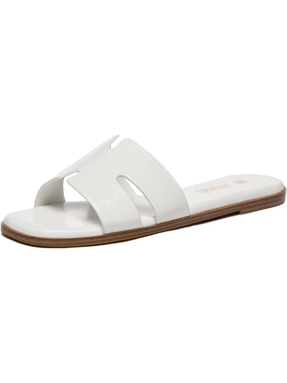 Women's White Dressy Flat Sandals Comfortable Slip On Leather Slide Sandals